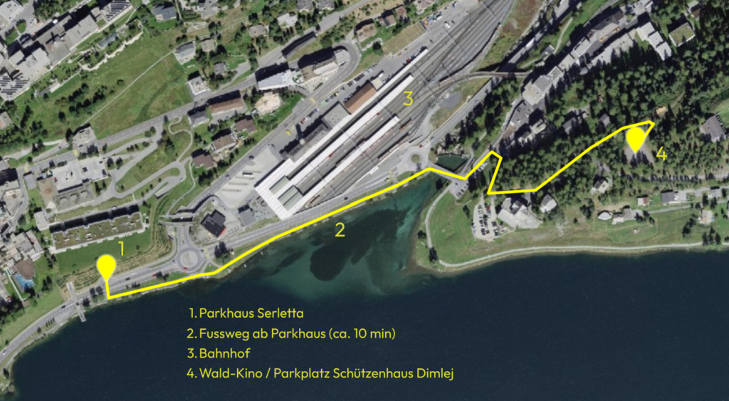 Karte vom Fussweg vom Parkplatz Schützenhaus Dimlej zum Veranstaltungsort.